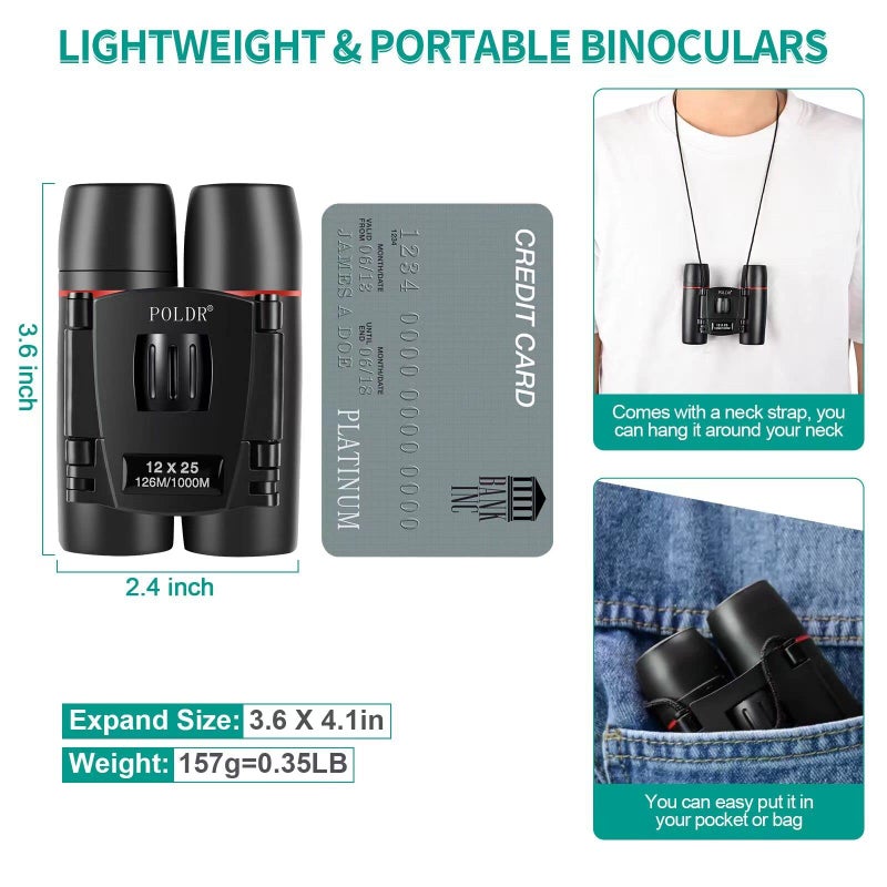 POLDR 12X25 Small Binoculars with Clear Vision, Pocket Binoculars Compact for Adults Theater Concert Opera Travel Bird Watching - Image 5