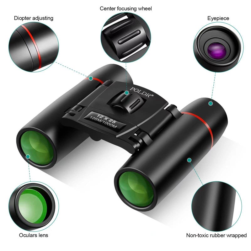 POLDR 12X25 Small Binoculars with Clear Vision, Pocket Binoculars Compact for Adults Theater Concert Opera Travel Bird Watching - Image 3