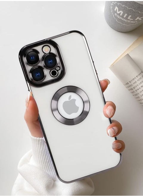 Compatible iPhone 14 Pro Max Case with Camera Lens Protector Anti-Scratch Shockproof Protective Soft TPU Wireless Charging Plating Design Case for iPhone 14 Pro Max 6.7 Inch - Black