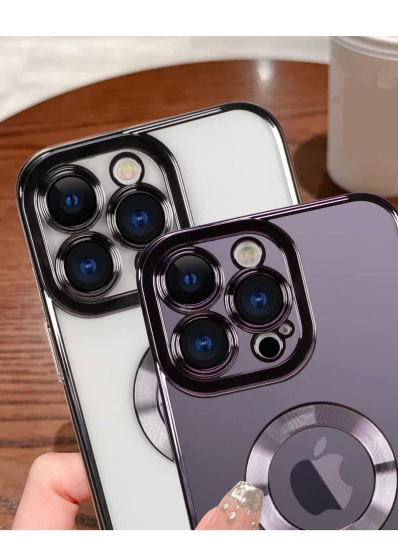 Compatible iPhone 14 Pro Max Case with Camera Lens Protector Anti-Scratch Shockproof Protective Soft TPU Wireless Charging Plating Design Case for iPhone 14 Pro Max 6.7 Inch - Black
