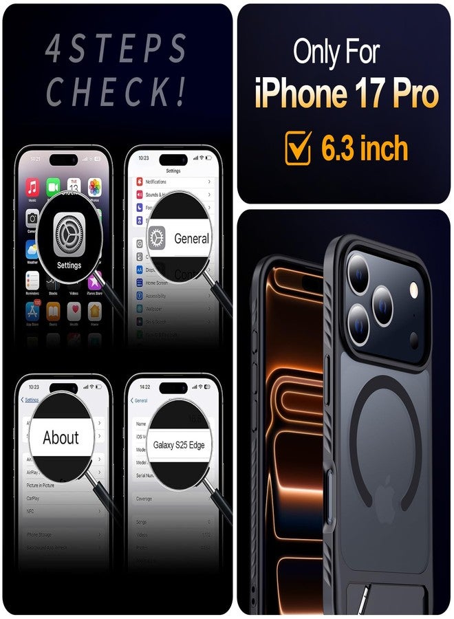 جراب MOZOTER لهاتف iPhone 17 Pro مع مسند، [متوافق مع MagSafe] [حماية عسكرية من ارتفاع 12 قدمًا] جراب هاتف نحيف وشفاف غير لامع مقاوم للصدمات لهاتف iPhone 17 Pro، 6.3 بوصة، أسود - Image 2