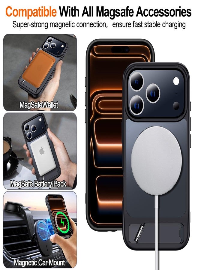 جراب MOZOTER لهاتف iPhone 17 Pro مع مسند، [متوافق مع MagSafe] [حماية عسكرية من ارتفاع 12 قدمًا] جراب هاتف نحيف وشفاف غير لامع مقاوم للصدمات لهاتف iPhone 17 Pro، 6.3 بوصة، أسود - Image 4