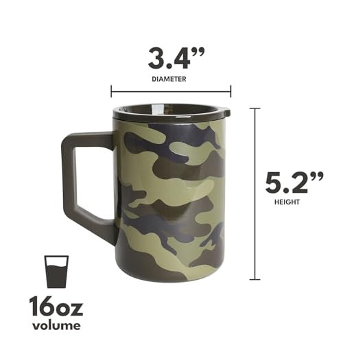 Elemental Insulated Coffee Mug TripleWall Stainless Steel Summit Travel Cup for Hot and Cold Drinks Thermal Coffee Mug with Lid and Handle for Camping Office Travel 16oz Dark Green Camo - Image 3