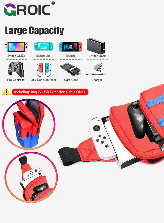 GROIC Console Storage Bag for Nintendo Switch/Lite/OLED Deck, Small Sling Portable Waterproof Backpack Carrying Crossbody Shoulder Chest Gaming Bag Case for NS SD Console Dock Joy-Cons Accessories Storage - Image 2