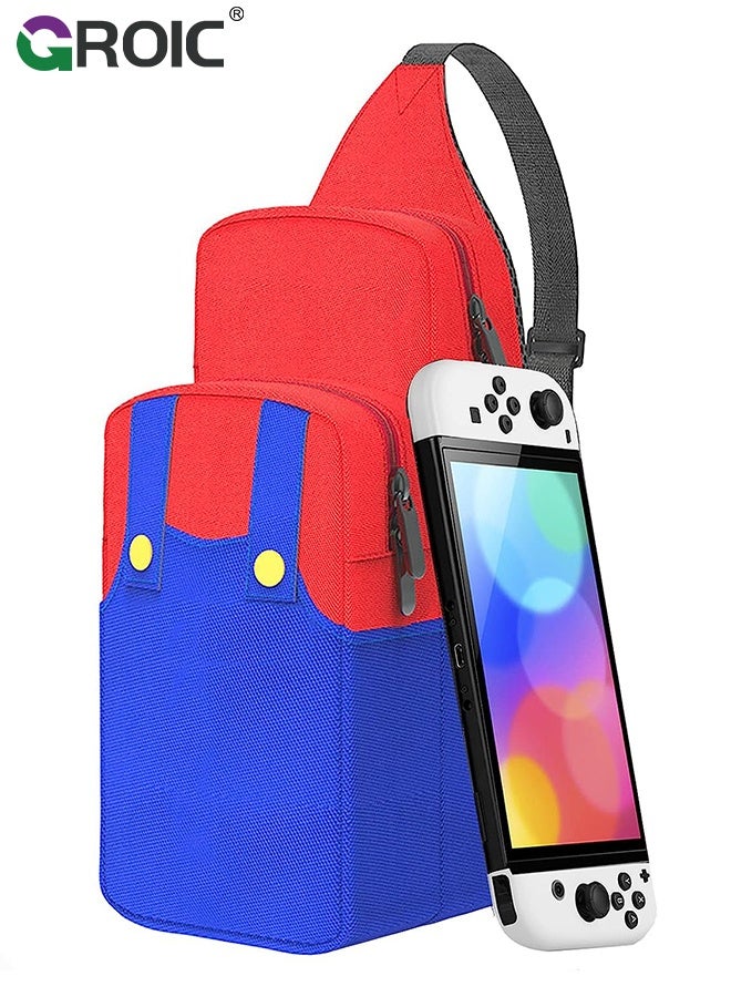 Console Storage Bag for Nintendo Switch/Lite/OLED Deck, Small Sling Portable Waterproof Backpack Carrying Crossbody Shoulder Chest Gaming Bag Case for NS SD Console Dock Joy-Cons Accessories Storage