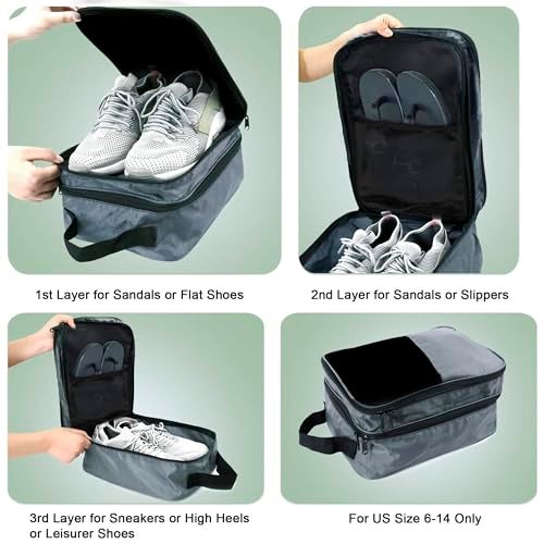SNDIA 14 Inch Travel Shoe Bag Multipurpose Portable Travelling Shoe Storage Bag Footwear Organiser Bag (Grey-22 x 17 x 36 cm) - Image 4