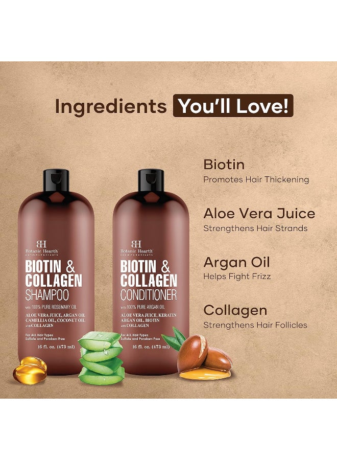 Botanic Hearth Keratin Shampoo And Conditioner Set - With Argan Oil, Collagen & Biotin - Best For Dry Damaged, Fizzy & Color Treated Hair - Hair Thickening & Sulfate Free - Made In Usa - 16 Fl Oz Each - Image 5