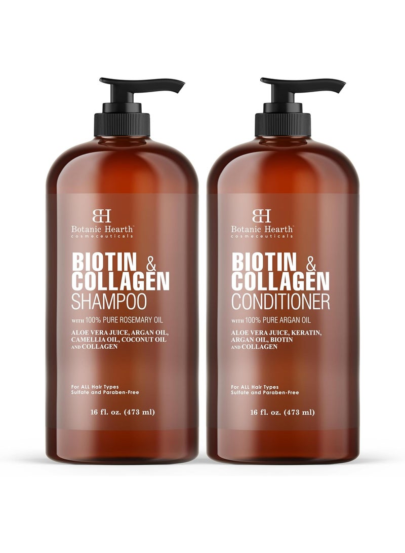 Botanic Hearth Keratin Shampoo And Conditioner Set - With Argan Oil, Collagen & Biotin - Best For Dry Damaged, Fizzy & Color Treated Hair - Hair Thickening & Sulfate Free - Made In Usa - 16 Fl Oz Each - Image 1