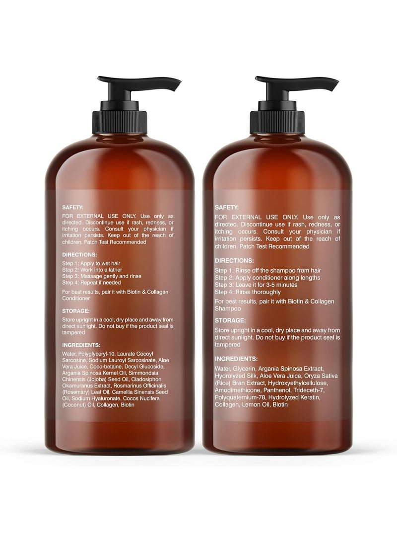 Botanic Hearth Keratin Shampoo And Conditioner Set - With Argan Oil, Collagen & Biotin - Best For Dry Damaged, Fizzy & Color Treated Hair - Hair Thickening & Sulfate Free - Made In Usa - 16 Fl Oz Each - Image 2