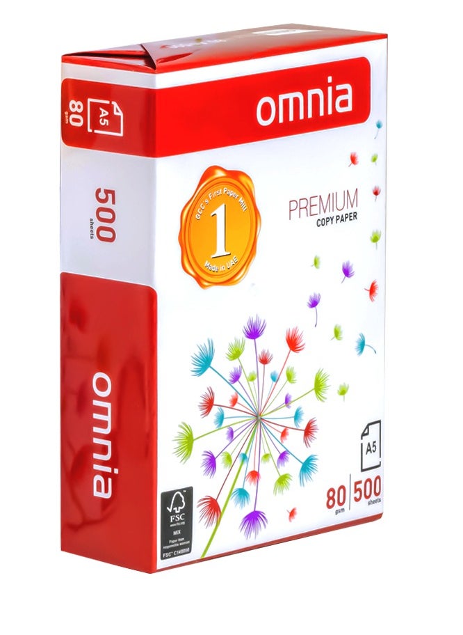 OMNIA - Omnia A4 Copy Paper – 1 Carton (5 Reams x 500 Sheets) – 80 GSM, Total 2500 - Image 1