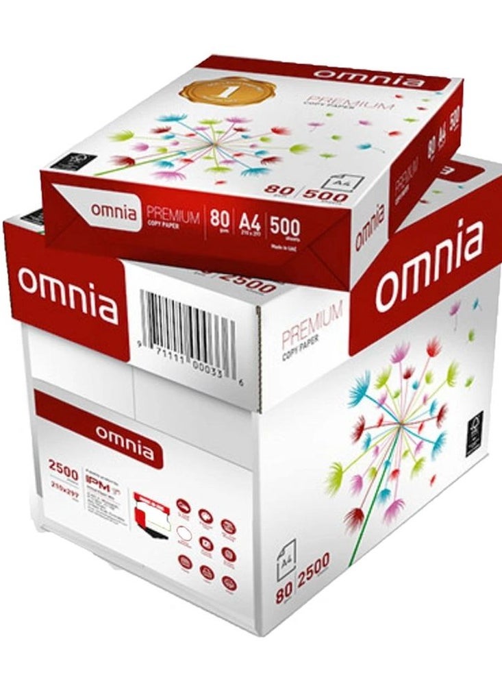 OMNIA - Omnia A4 Copy Paper – 1 Carton (5 Reams x 500 Sheets) – 80 GSM, Total 2500 - Image 1