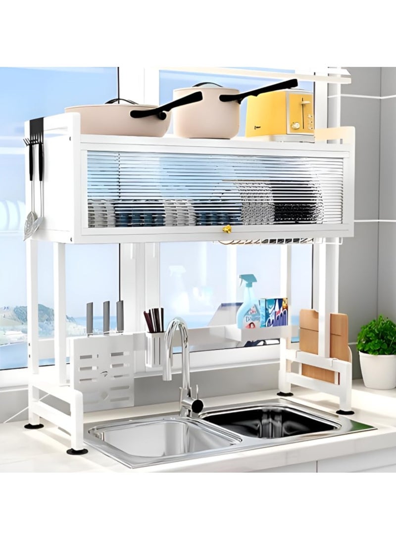 Kitchen Sink Shelf Sink Dish Drying Heavy Duty Over The Stand With Shelf 3 Tier Large Dish Rack Over The Counter Dish Drying Rack for with Door Dish Organizer with Dust-Proof Cabinet 
