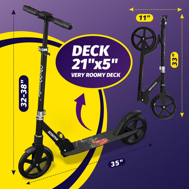 Nattork Kick Scooter for Teens Adults, Max Load 240 LBS, Adjustable Height Foldable with 8" Large Wheels, Anti-Shock Suspension Black - Image 5