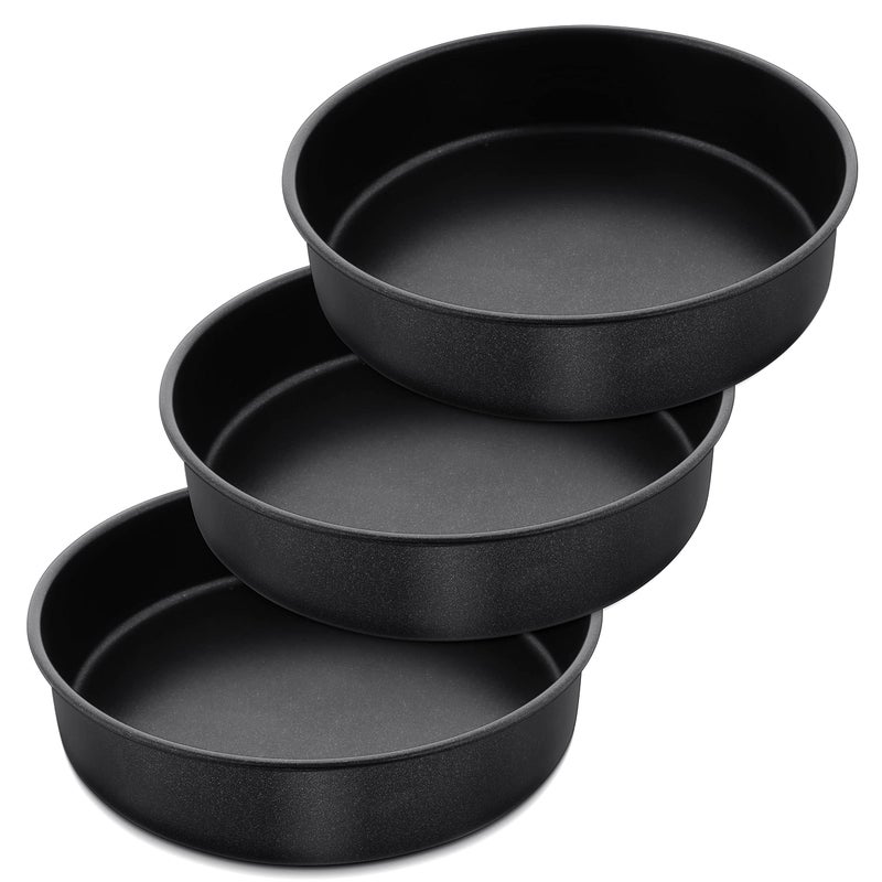 Herogo 8 Inch Black Round Cake Pan Set of 3 Nonstick Sturdy Stainless Steel Baking Pan for Birthday Wedding Christmas Steaming Serving Healthy  Toxic Free Oven Safe  Easy Cleaning