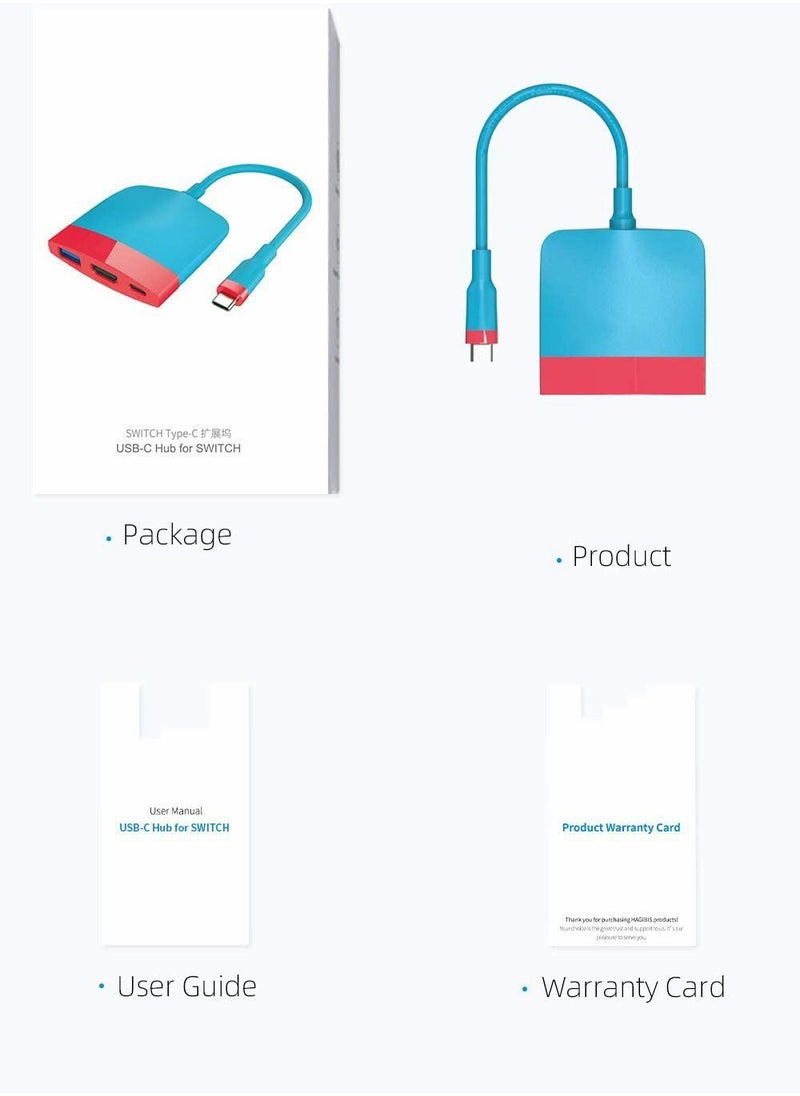 Generic - Video Converter, for Nintendo Switch OLED, Portable TV Dock Charging Docking Station with HDMI and USB 3.0 Port Replacement Base Dock Set Type C to HDMI TV Adapter, for MacBook Pro Air (Red Blue) - Image 1