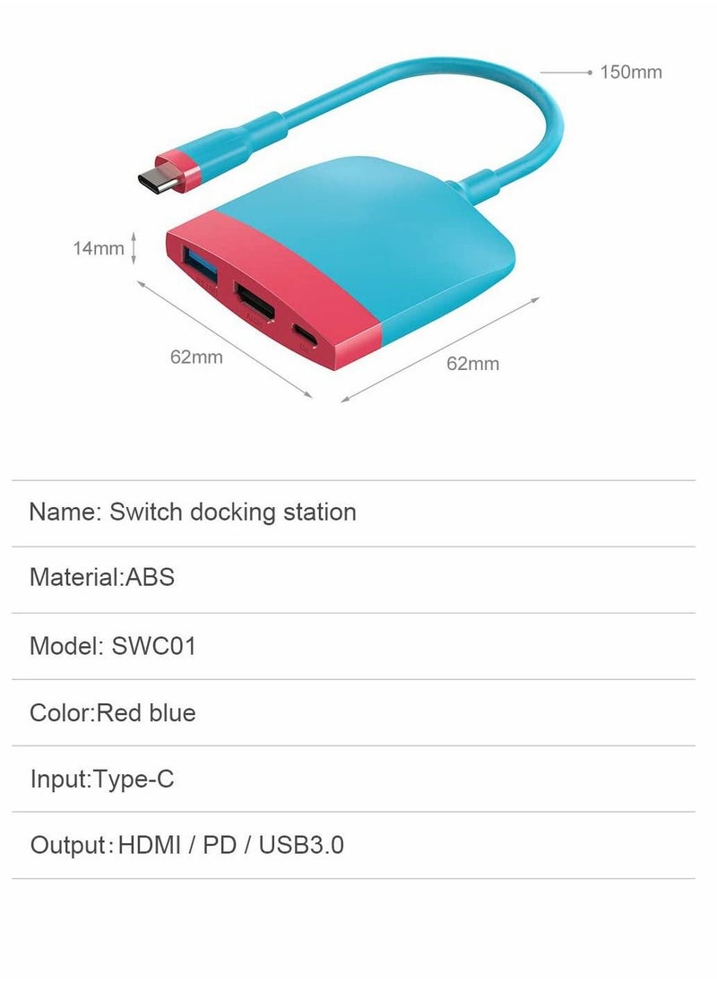 Generic - Video Converter, for Nintendo Switch OLED, Portable TV Dock Charging Docking Station with HDMI and USB 3.0 Port Replacement Base Dock Set Type C to HDMI TV Adapter, for MacBook Pro Air (Red Blue) - Image 1