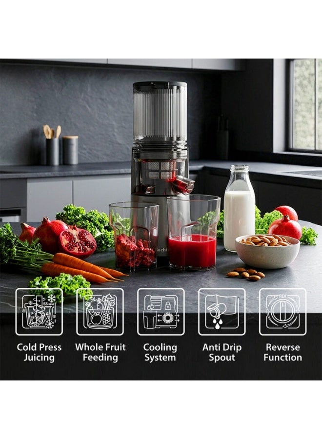 Saachi Slow Juicer NL-JU-4075-GY, Oversized Feed Chute, Slow Squeeze Technology, Full Copper Motor, BPA-Free, Juice & Pulp Separation, Low Noise, 1000ml Juice Container 250 W NL-JU-4075-GY Grey - Image 3