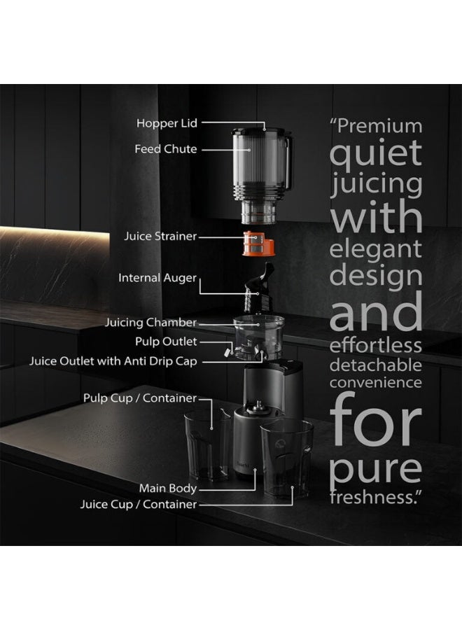 Saachi Slow Juicer NL-JU-4075-GY, Oversized Feed Chute, Slow Squeeze Technology, Full Copper Motor, BPA-Free, Juice & Pulp Separation, Low Noise, 1000ml Juice Container 250 W NL-JU-4075-GY Grey - Image 4