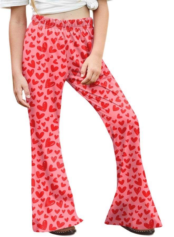 BesserBay Toddler Girls Valentine's Day with Pockets Heart Print Bell Bottom Pants Leggings Pink 5-6 Years - Image 1