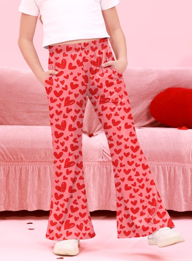 BesserBay Toddler Girls Valentine's Day with Pockets Heart Print Bell Bottom Pants Leggings Pink 5-6 Years - Image 2