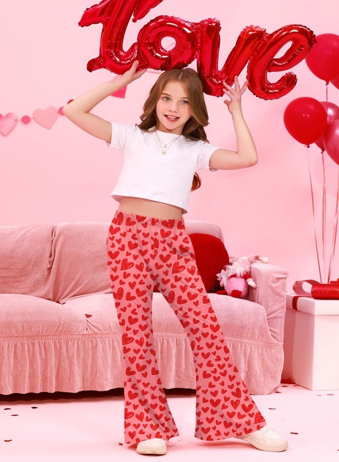 BesserBay Toddler Girls Valentine's Day with Pockets Heart Print Bell Bottom Pants Leggings Pink 5-6 Years - Image 5