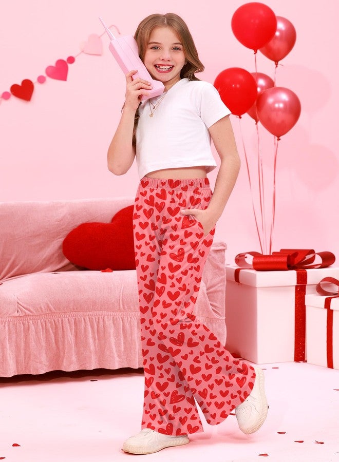 BesserBay Toddler Girls Valentine's Day with Pockets Heart Print Bell Bottom Pants Leggings Pink 5-6 Years - Image 3