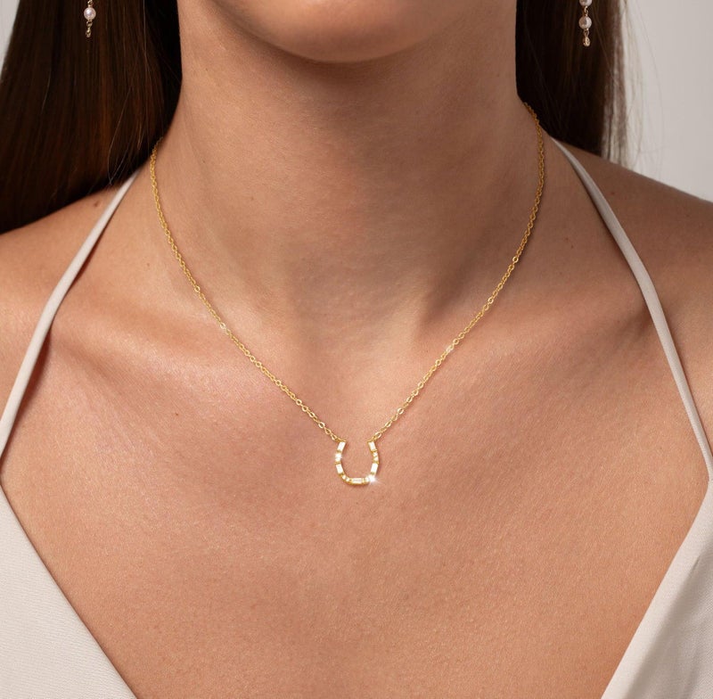 CHESKY 14K Gold Plated Horseshoe Pendant Necklace for Women, Dainty Necklace Cute U CZ Pendant Necklace Trendy Simple Lucky Necklaces for Women Handmade Jewelry Gifts - Image 2