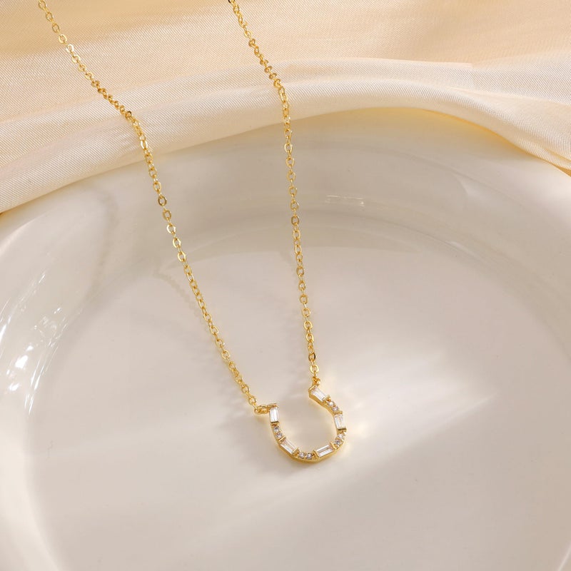 CHESKY 14K Gold Plated Horseshoe Pendant Necklace for Women, Dainty Necklace Cute U CZ Pendant Necklace Trendy Simple Lucky Necklaces for Women Handmade Jewelry Gifts - Image 3