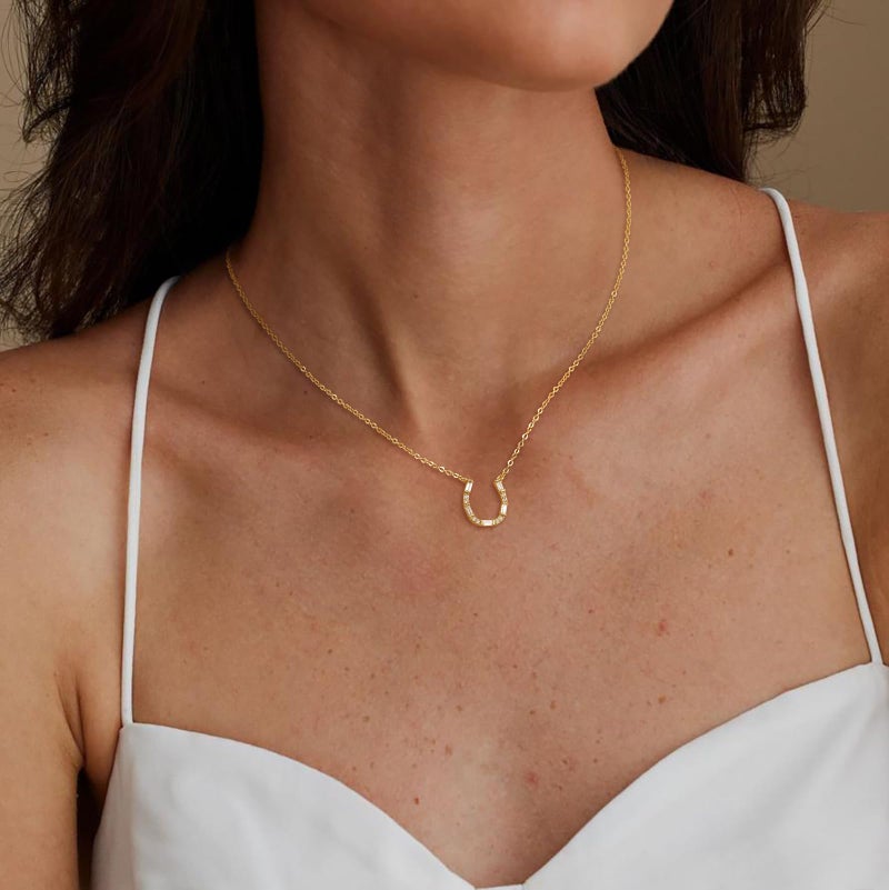 CHESKY 14K Gold Plated Horseshoe Pendant Necklace for Women, Dainty Necklace Cute U CZ Pendant Necklace Trendy Simple Lucky Necklaces for Women Handmade Jewelry Gifts - Image 5