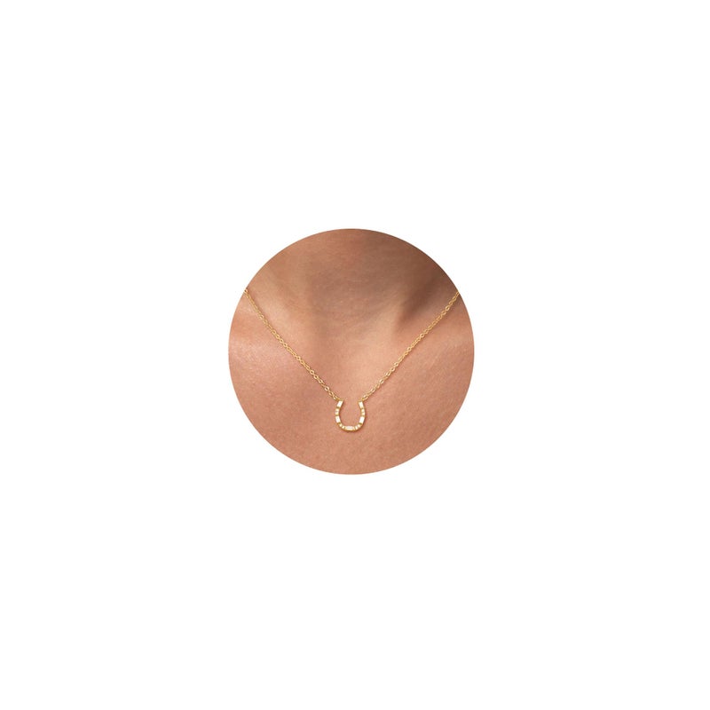 CHESKY 14K Gold Plated Horseshoe Pendant Necklace for Women, Dainty Necklace Cute U CZ Pendant Necklace Trendy Simple Lucky Necklaces for Women Handmade Jewelry Gifts - Image 1