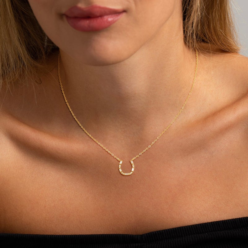 CHESKY 14K Gold Plated Horseshoe Pendant Necklace for Women, Dainty Necklace Cute U CZ Pendant Necklace Trendy Simple Lucky Necklaces for Women Handmade Jewelry Gifts - Image 4