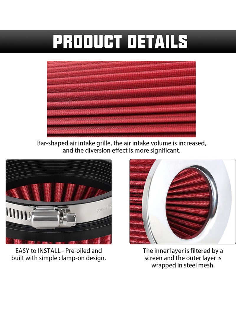 Universal Car High Flow Cone Air Filter 2PCS Clamp On Performance Intake Filter Washable Reusable Pre Oiled Cotton Gauze Engine Air Cleaner Kit for Car SUV Truck Cold Air Intake System Power Increase Durable Metal Mesh - Image 4