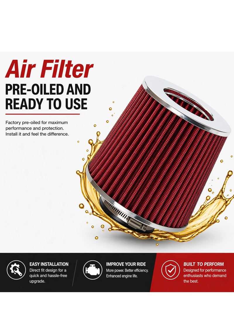 Universal Car High Flow Cone Air Filter 2PCS Clamp On Performance Intake Filter Washable Reusable Pre Oiled Cotton Gauze Engine Air Cleaner Kit for Car SUV Truck Cold Air Intake System Power Increase Durable Metal Mesh - Image 5