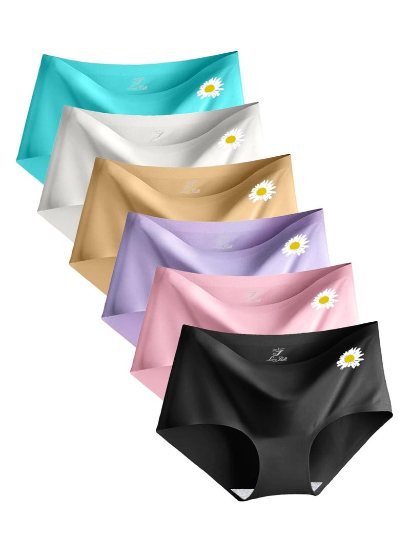 LOVE BELL Women's 6 Pack Seamless Panty - Invisible, Soft & Smooth Fit Underwear for Ladies. (UAE/KSA, Alpha, XXL, Regular, Regular, Classic Plain With Flower - 6 Pcs Pack) - Image 1