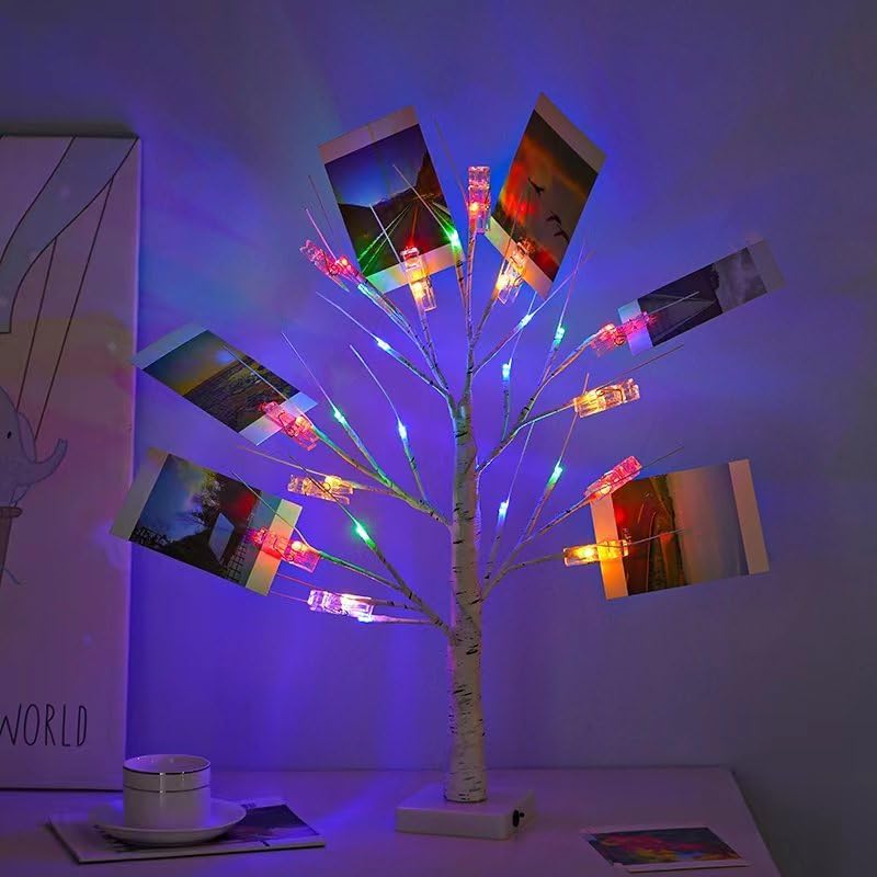 Taleasy 2 Pack Money Tree Gift Card Holder- DIY Birch Tree Lamp with 12 Clips and 24 Twig LEDs, Display Money Cash Photo for Birthday Christmas Home Party Festival Wedding (Coloured 2Pack) - Image 1