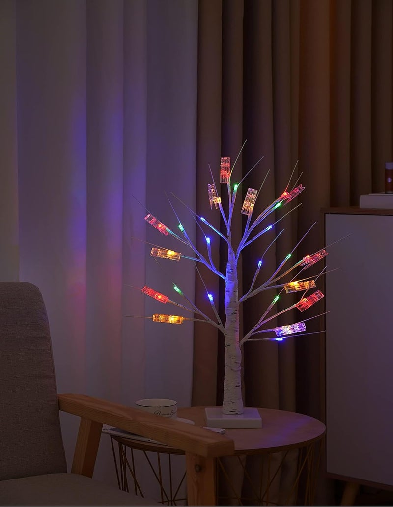 Taleasy 2 Pack Money Tree Gift Card Holder- DIY Birch Tree Lamp with 12 Clips and 24 Twig LEDs, Display Money Cash Photo for Birthday Christmas Home Party Festival Wedding (Coloured 2Pack) - Image 3