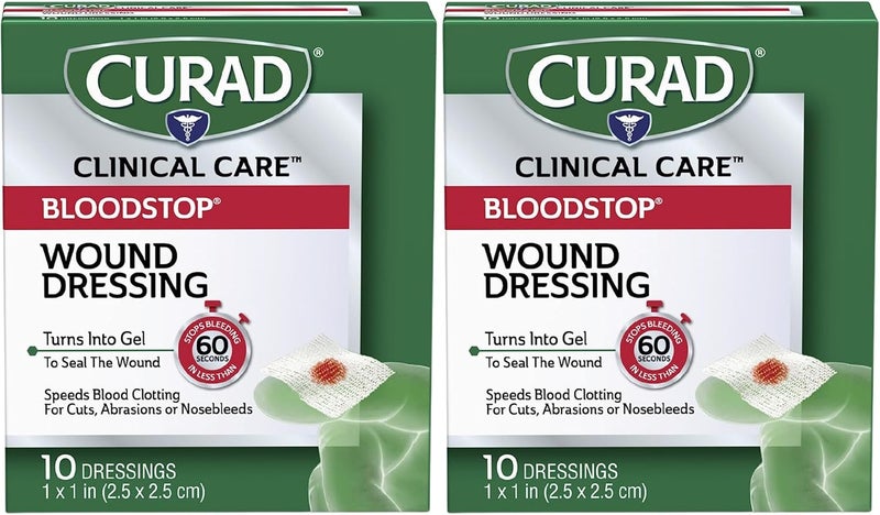 Curad Bloodstop Hemostatic Gauze Helps Stop Bleeding Quickly 1 x 1 10 Count Pack of 2 - Image 1