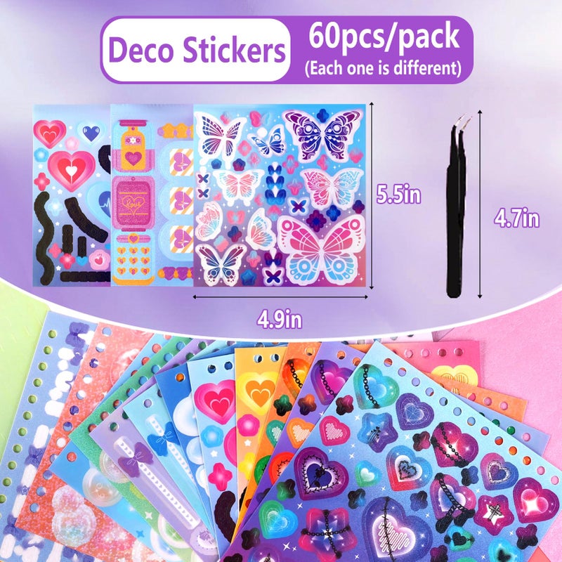 Tmtains 3500Pcs Korean Stickers for Kpop Photocards Decor Stickers Book Aesthetic Toploader Sticker Glitter Butterfly Sweetheart Ribbon Flower Alphabet Cute Scrapbook Sticker for DIY Card Art Crafts 60-Page - Image 2