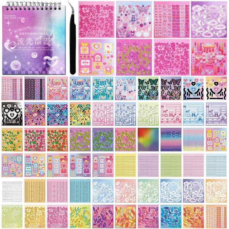 Tmtains 3500Pcs Korean Stickers for Kpop Photocards Decor Stickers Book Aesthetic Toploader Sticker Glitter Butterfly Sweetheart Ribbon Flower Alphabet Cute Scrapbook Sticker for DIY Card Art Crafts 60-Page - Image 1