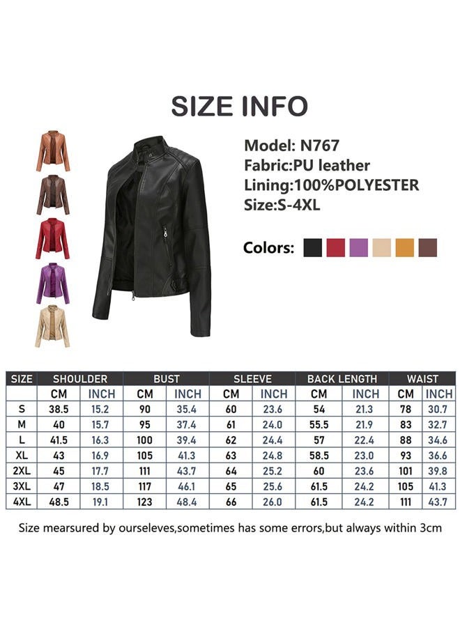 DEAR MODEL Faux Leather Jacket Women Bomber Jacket Women's Belted Motorcycle Jacket, Red, XXL - Image 4