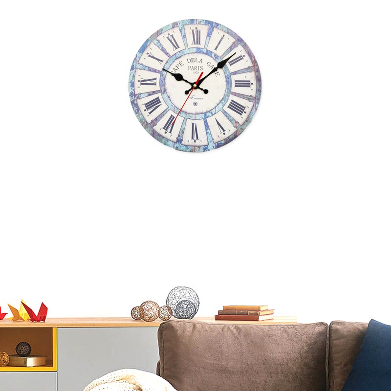 Silent Clock Country Style Retro Wall Clock Household Bedroom Living Room Hanging Wall Clock Decor without Battery (Sky- ) - Image 4