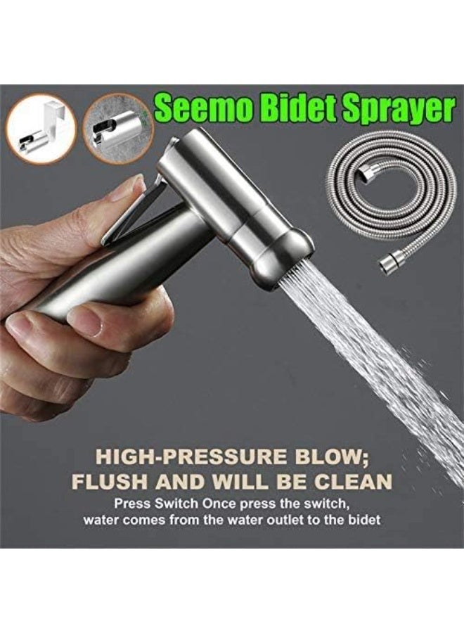 Seemo Shattaf Bidet Spray Shower Handheld Sprayer for Toilet Wash Jet Shattaf Diverter with Pressure Controllable 304 Stainless Steel Head Hose and Holder for Self Cleaning Shattaf Set - Image 3