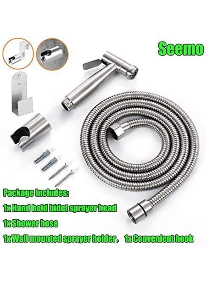 Seemo Shattaf Bidet Spray Shower Handheld Sprayer for Toilet Wash Jet Shattaf Diverter with Pressure Controllable 304 Stainless Steel Head Hose and Holder for Self Cleaning Shattaf Set - Image 2