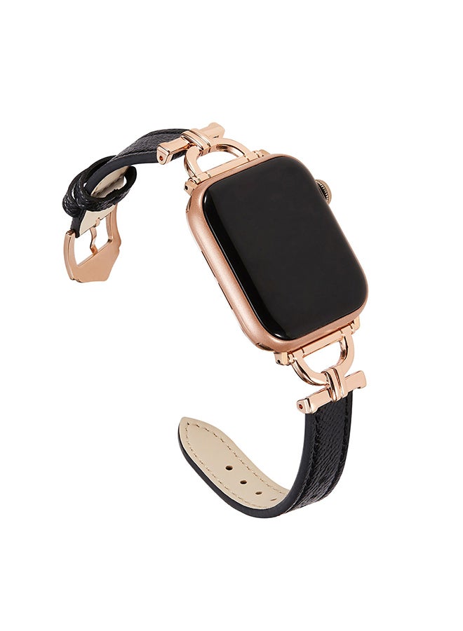 O Ozone Leather Band For Apple Watch Series 10 9 8 7 6 5 4 SE, 38/40/41/42mm Slim Strap with D-Shape Rose Gold Metal Buckle Strap- Light Brown - Image 2