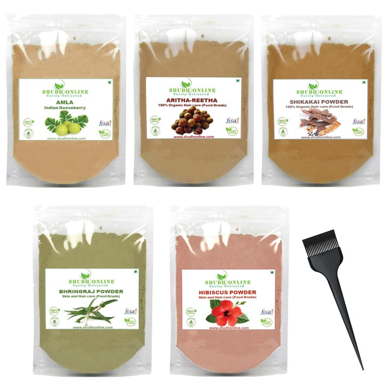 Shudh Online Herbal Hair Mask Powder Combo Indian Ayurvedic Herbal Powder for Hair Growth 88oz 250g Bhringraj Hibiscus Shikakai Reetha Amla Shampoo 176oz each