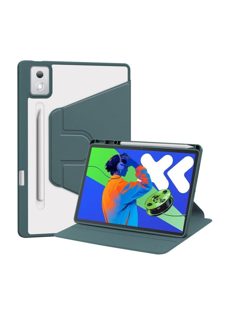 For Lenovo Idea Tab Pro 12.7-inch (2025) TB373FU TB375FC Tablet Leather Case with Auto Sleep/Wake Function, 360 Degree Swivel StandTransparent Acrylic Back Cover with Pencil Holder