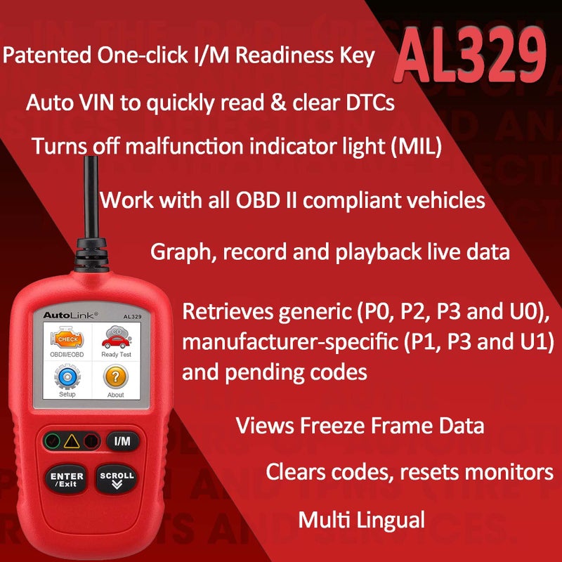 أوتل Autel Autolink Al329 (تحديث مجاني مدى الحياة) Obd2/Eobd قارئ الأكواد المحمول بنقرة واحدة I/M مفتاح الاستعداد Obdii/Can أداة المسح التشخيصي للسيارة بيانات حية Auto Vin Lite Of Ml629/Al619/Al519/Al539B/Ap200 - Image 2