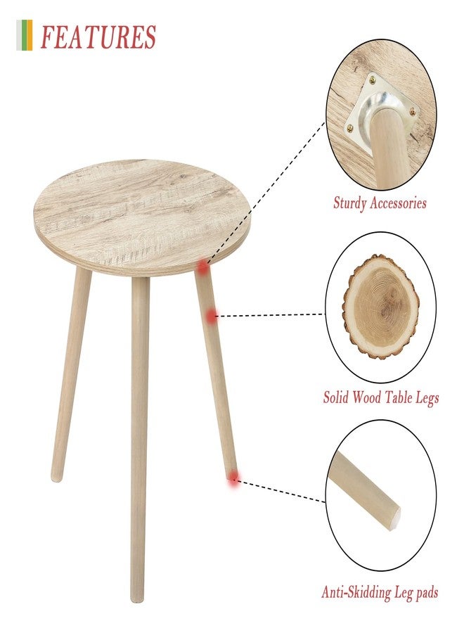 AWASEN Round Side Table, Modern Small End Table for Living Room, Wood Accent Drink Table for Small Space with Solid Wood Legs, Easy Assembly, Rustic White Oak - Image 4
