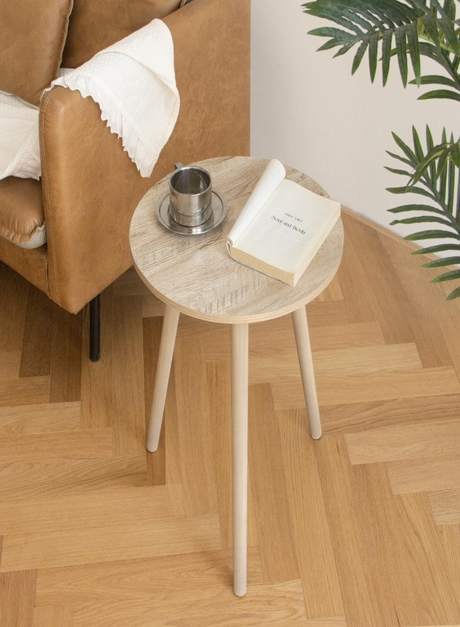 AWASEN Round Side Table, Modern Small End Table for Living Room, Wood Accent Drink Table for Small Space with Solid Wood Legs, Easy Assembly, Rustic White Oak - Image 3