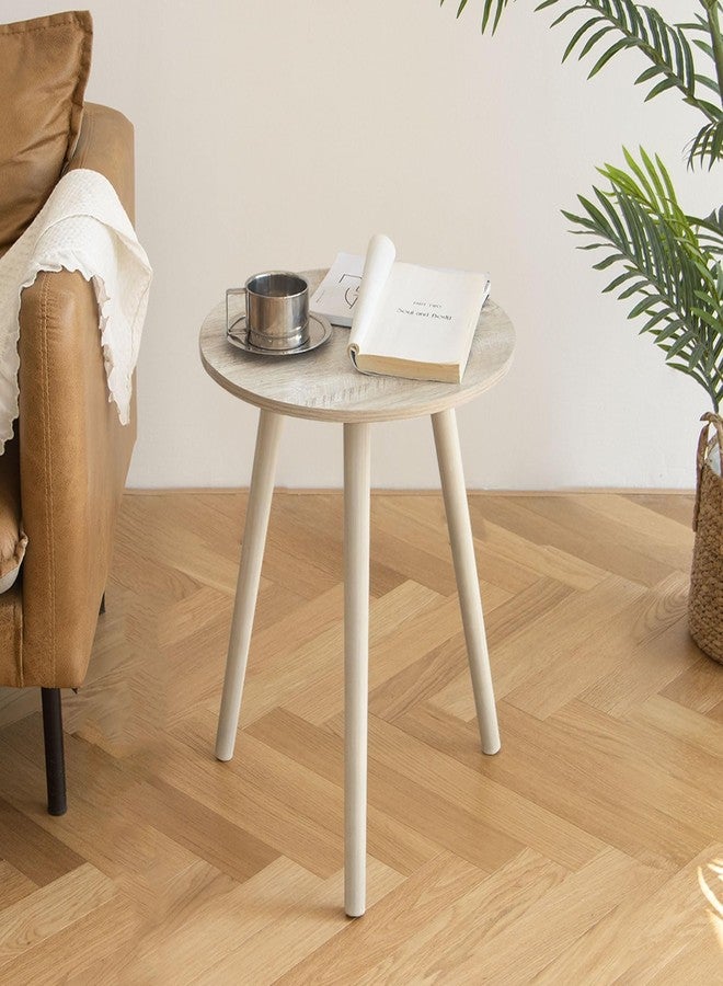 AWASEN Round Side Table, Modern Small End Table for Living Room, Wood Accent Drink Table for Small Space with Solid Wood Legs, Easy Assembly, Rustic White Oak - Image 1